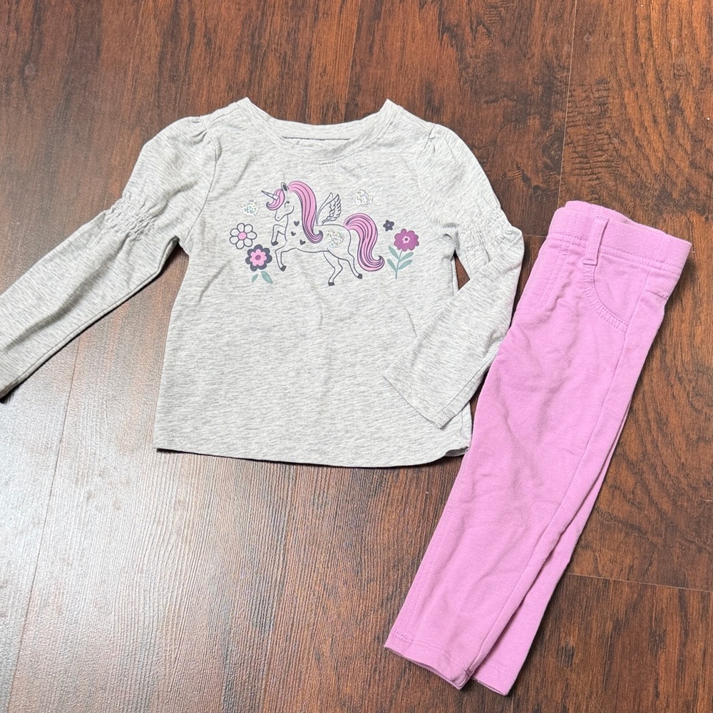 Garanimals Gray Unicorn Top with Lilac Pants Set